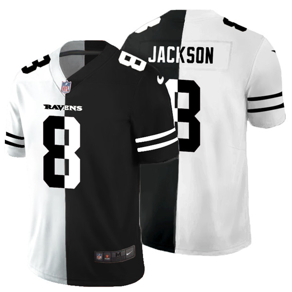 Men's Baltimore Ravens #8 Lamar Jackson Black & White Split Vapor Limited Stitched Jersey